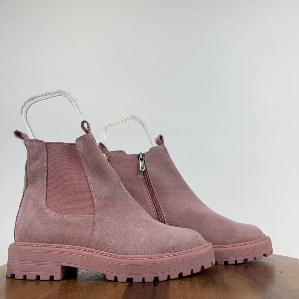Big Kids Sam Edelman Laguna Pink Leather Lug Sole Chelsea Ankle Boots Size 4 Y